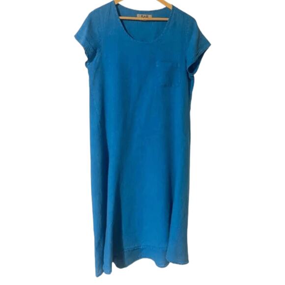 Flax linen dress size small medium blue maxi high low - Picture 1 of 10